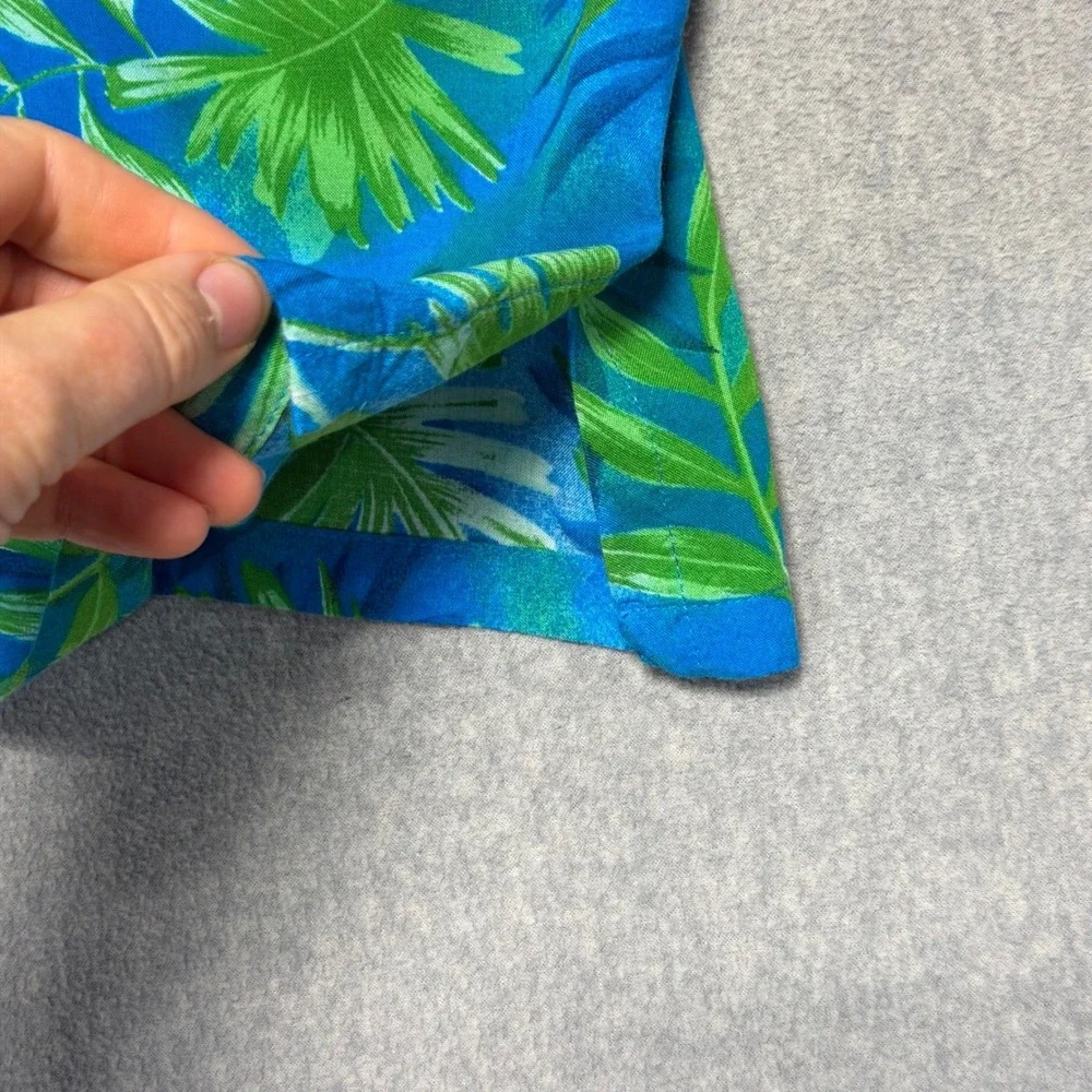 Jamie Brooke Womens Tropical Leaf Button‎ Up Shirt Blue Green Rayon Size 12